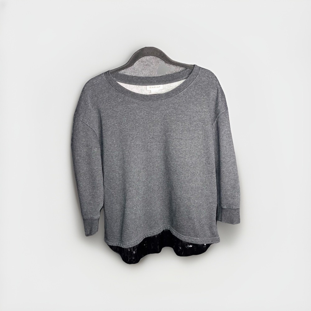 Ariat Sweater Women's Size Large Gray Black Sequin Bottom Hem Crew Sweatshirt‎